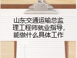山东交通运输总监理工程师就业指导，能做什么具体工作