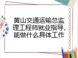 黄山交通运输总监理工程师就业指导，能做什么具体工作