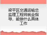 梁平区交通运输总监理工程师就业指导，能做什么具体工作