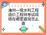 沧州一级水利工程造价工程师考试成绩在哪里查询怎么查