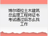 博尔塔拉土木建筑总监理工程师证书考试通过后怎么找工作