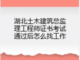 湖北土木建筑总监理工程师证书考试通过后怎么找工作