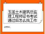 玉溪土木建筑总监理工程师证书考试通过后怎么找工作