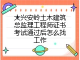 大兴安岭土木建筑总监理工程师证书考试通过后怎么找工作