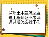 泸州土木建筑总监理工程师证书考试通过后怎么找工作