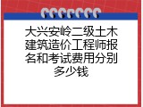 大兴安岭二级土木建筑造价工程师报名和考试费用分别多少钱