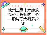 沧州二级土木建筑造价工程师的工资一般月薪大概多少钱