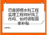 巴音郭楞水利工程监理工程师好找工作吗，如何领取国家补贴