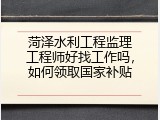 菏泽水利工程监理工程师好找工作吗，如何领取国家补贴
