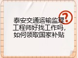 泰安交通运输监理工程师好找工作吗，如何领取国家补贴
