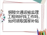 铜陵交通运输监理工程师好找工作吗，如何领取国家补贴