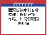 西双版纳水利专业监理工程师好找工作吗，如何领取国家补贴