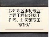 沙坪坝区水利专业监理工程师好找工作吗，如何领取国家补贴
