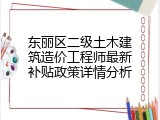 东丽区二级土木建筑造价工程师最新补贴政策详情分析