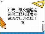 广元一级交通运输造价工程师证书考试通过后怎么找工作