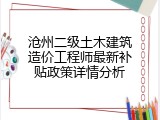 沧州二级土木建筑造价工程师最新补贴政策详情分析