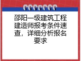 邵阳一级建筑工程建造师报考条件速查，详细分析报名要求